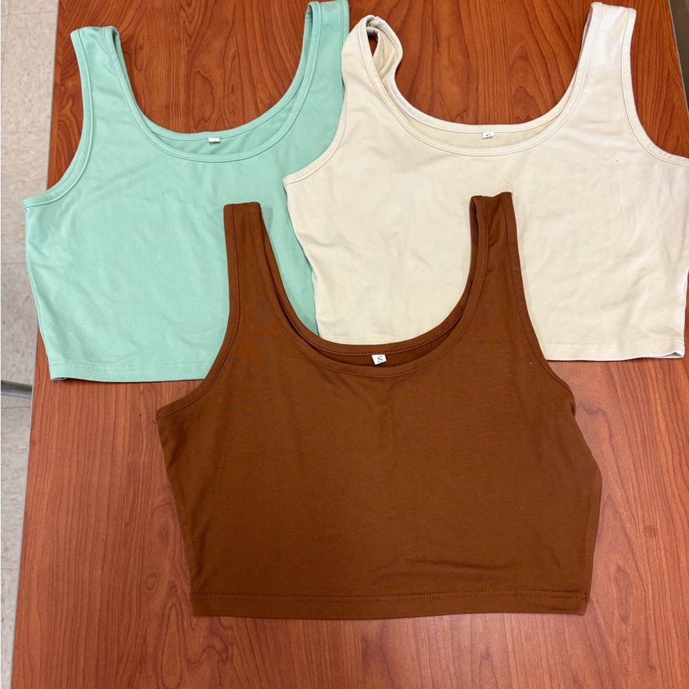 Women's Sleeveless Crop Tops - Mint, Cream, and Brown